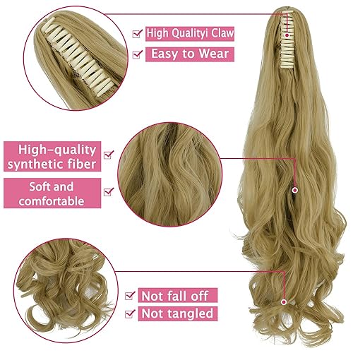 Miniatura 4 de OMGREAT Extensión de cola de caballo de 24 pulgadas de largo, extensiones de cabello sintético grueso, cola de caballo para mujer con mandíbula,