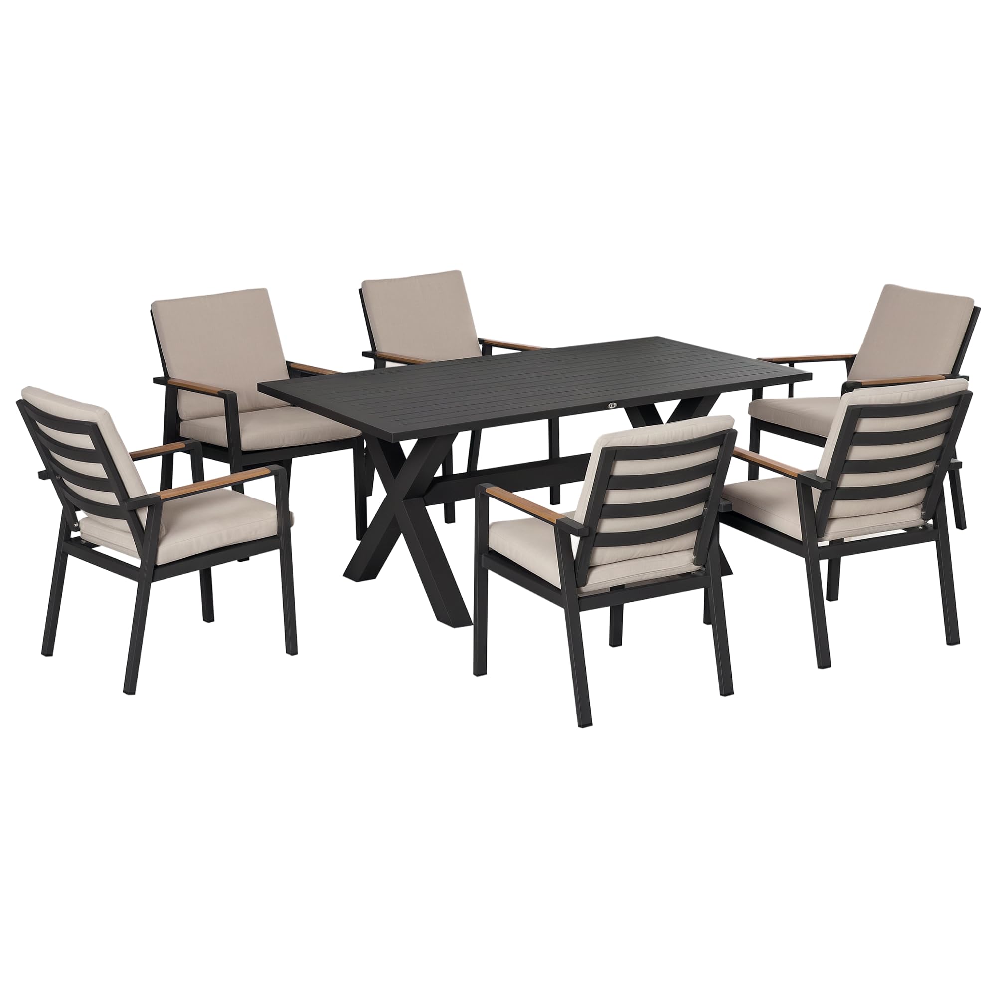 Outsunny Sitzgruppe 7tlg. Balkonset Essgruppe Balkonmöbel 1 Tisch+6 Stühle Gartenmöbel Set Sitzgarnitur mit Auflagen wetterfest Aluminiumrahmen Schwarz+Grau