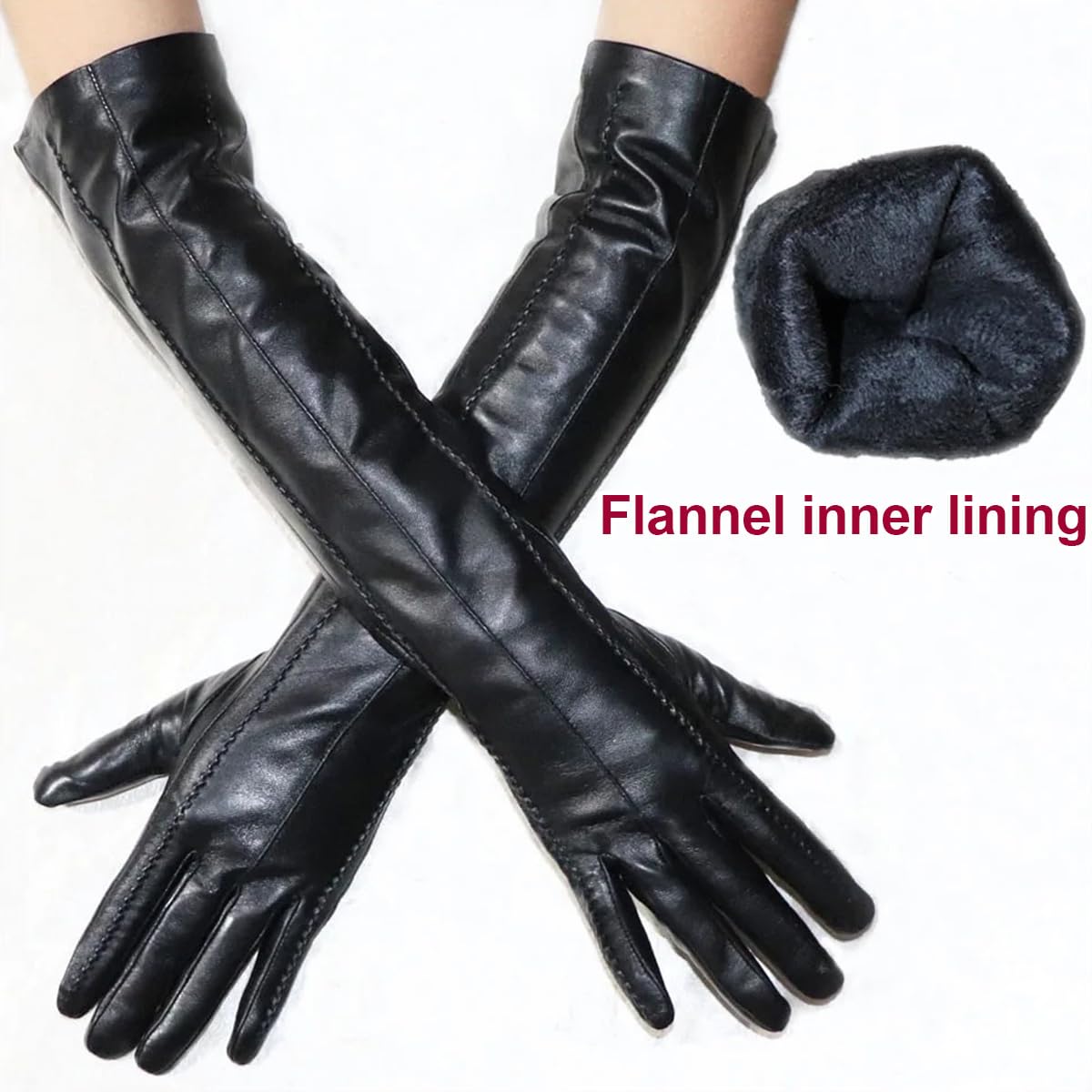 Gants chauds et épais, gants d'hiver en cuir pour femme, 47 cm, pour activités de plein air