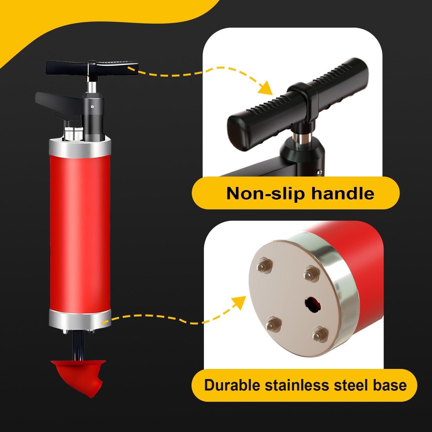 Stura WC con 4 Ventose, Pompa Stura Scarichi con Barometro, Sturalavandini a Pressione, Sturalavandino Ad Aria Compressa, per Disintasare WC, Lavello, Doccia, Lavandini, Scarico