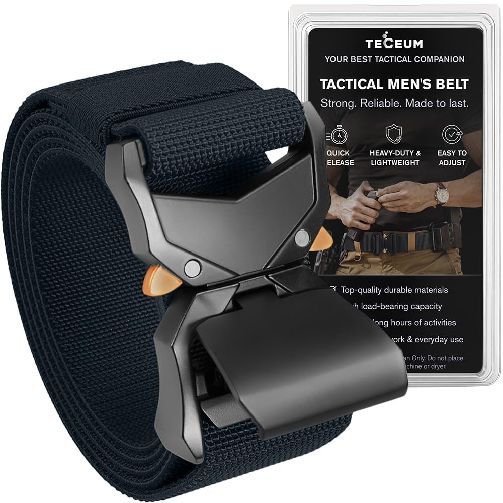 TECEUM Tactical Belt – Heavy-Duty & Quick Release – Military, Work, Rigger, Duty & Utility Belt for Men, Buckle 1 - Navy Blue, Medium-picture-23
