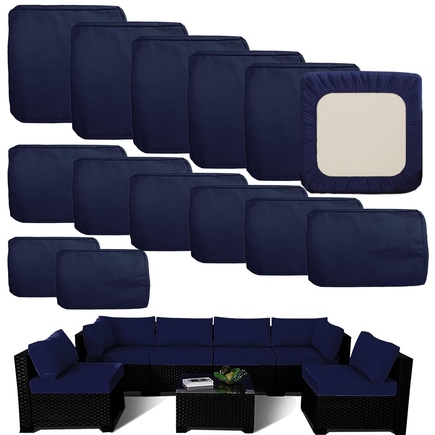 TECOSARA 14 Pcs Outdoor Cushion Covers Blue