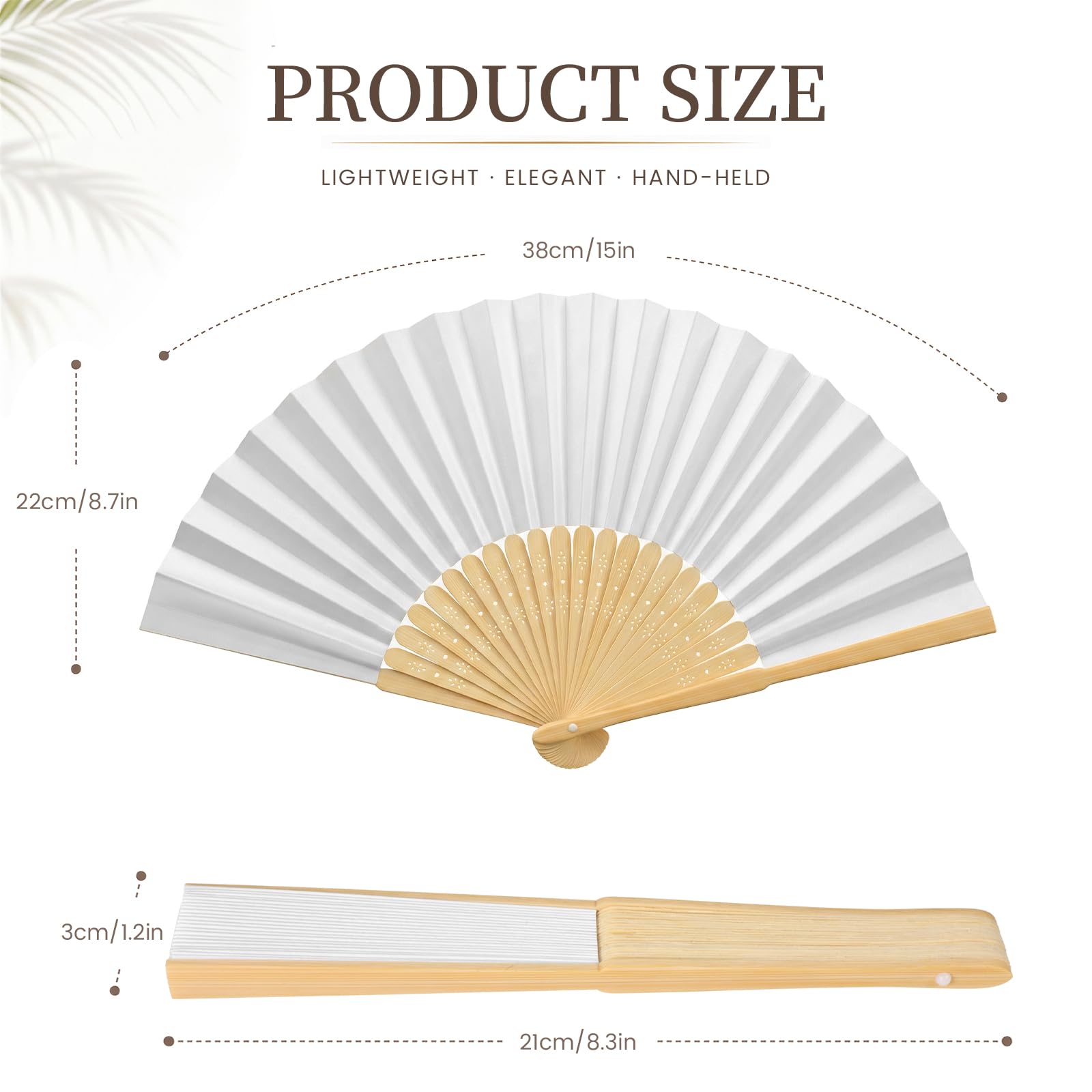 Lot de 40 éventails pliants blancs en bambou - Éventail en papier - Cadeau d'invité de mariage - Éventail peint à faire soi-même - Pour mariage, anniversaire, fête d'été, décoration murale