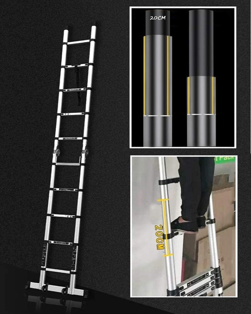 Ladder, Aluminum Telescoping Ladder with Detachable Hook, Stabilizer, Wheels and Bottom Rung, 18 Step Ladders Telescoping 440 Pounds Capacity (1.8m/5.9ft)