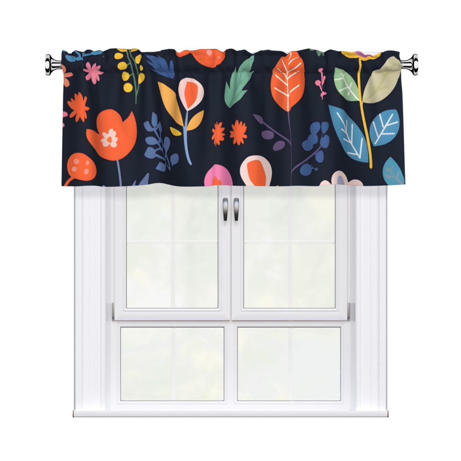 Mexpekil Short Rod Pocket Curtain Valance, Colorful Flower Plants Window Treatment for Kitchen Bedroom Bathroom, 1 Panel, 54" W x 18" L