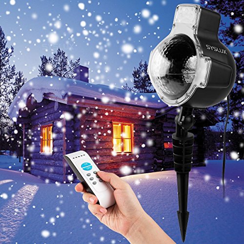 Christmas Snowfall Projector Lights, Syslux Indoor Outdoor Holiday Lights with Remote Control Rotatable White Snow for Halloween Xmas Wedding Home Party Garden Landscape Wall Decorations （Snow Spots）