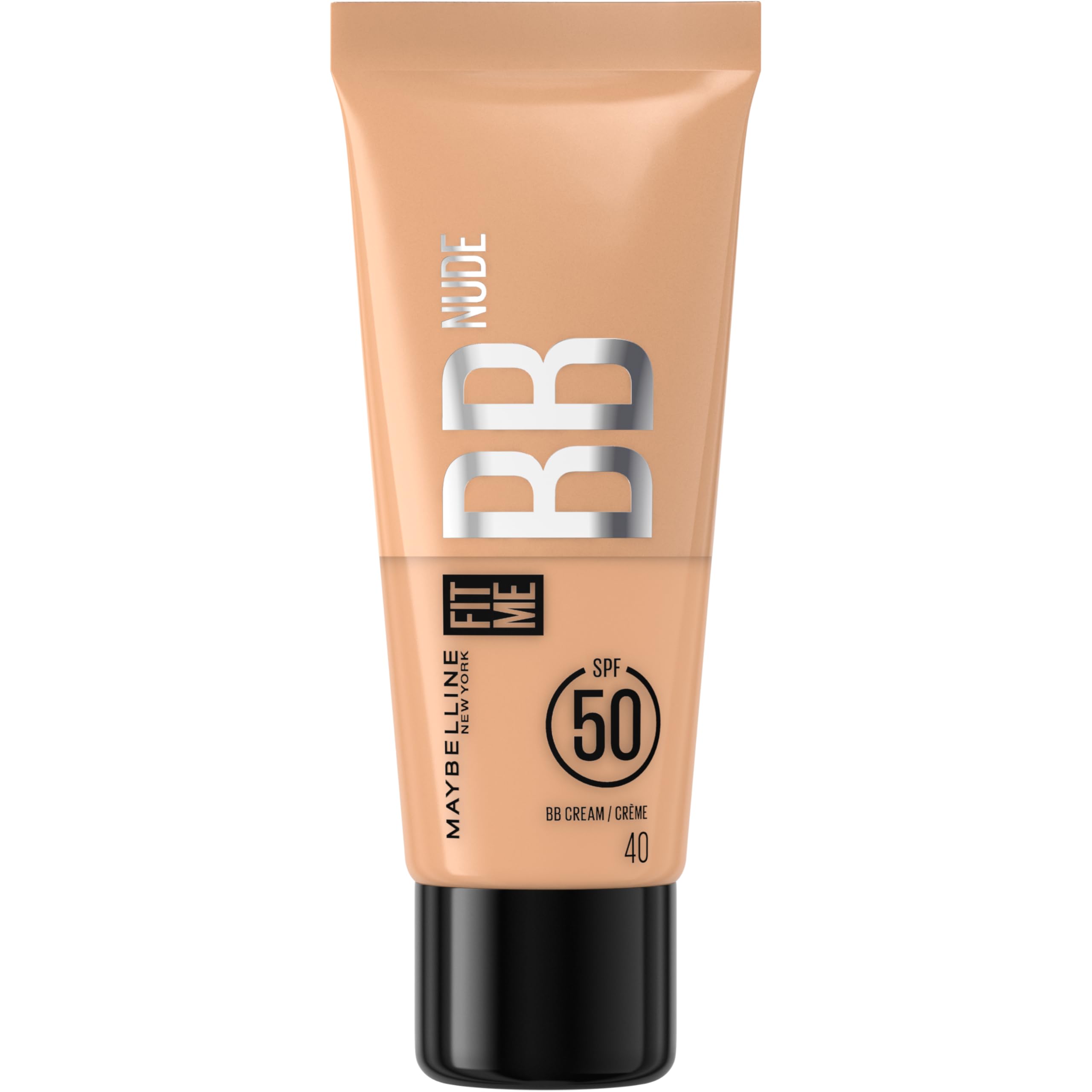 Maybelline Face Studio Fit Me BB Cream Nude with SPF 50 and Niacinamide, 24H hydration, Lightweight Coverage, for a Healthy, Natural Dewy Finish. Shade 40