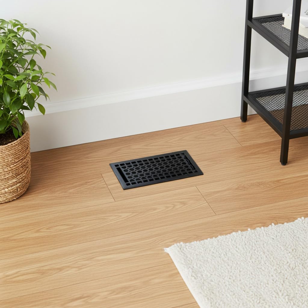 Empire Register Co, Vent Cover - 6x12 inch, Honeycomb Design, Textured Black Finish, Heavy Duty Floor Vent Covers, Metal Damper Attached Vent Covers for Home Floor only