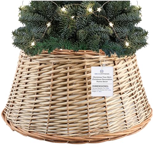 DECO EXPRESS Gonna Albero di Natale, Base Albero Vimini, Collare Naturale per Decorazioni Natalizie per Xmas Festa, 36cm x 28cm (Salice Beige, Altezza 36 cm/Base 53 cm)