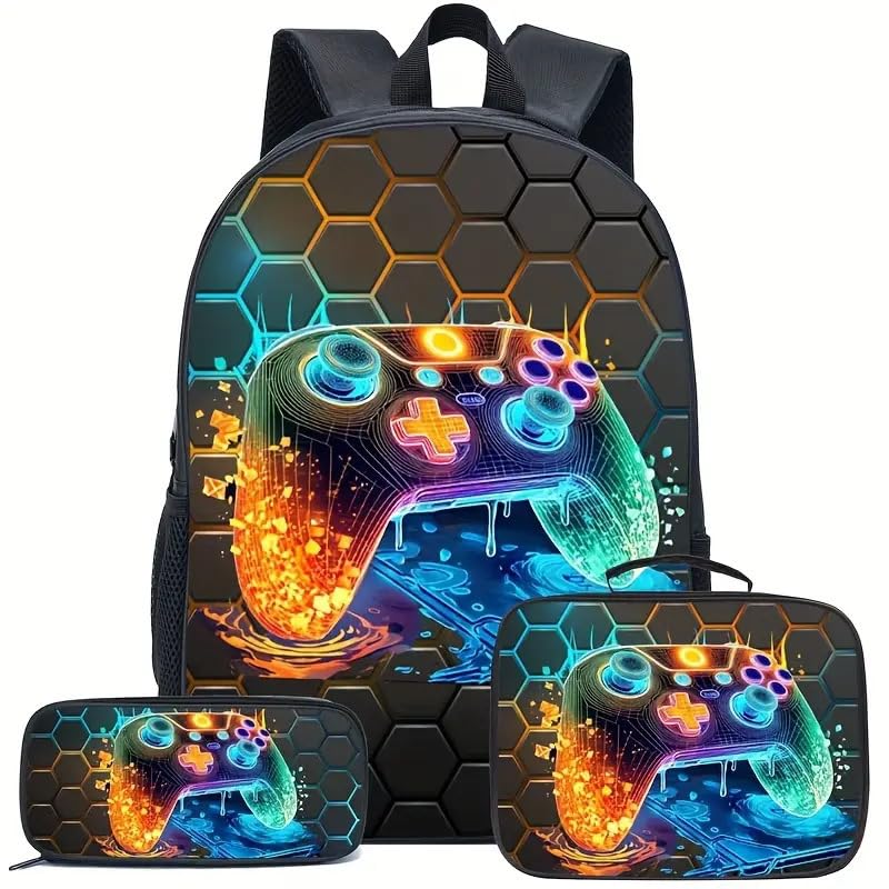 Conjunto de mochila de viagem de 3 peças, mochila de caminhada durável e bolsa de acessórios para esportes ao ar livre, unissex, Gamepad, Small, Cyberpunk