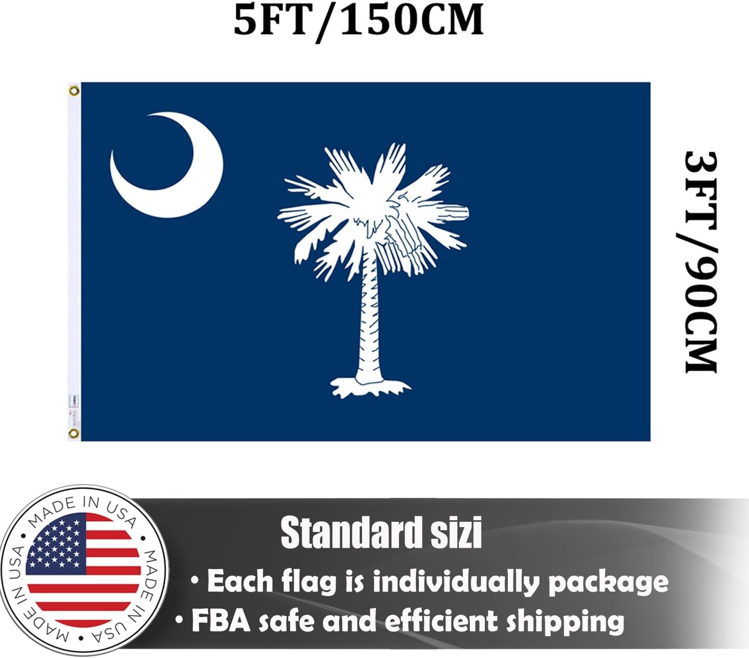 Double Sided Embroidered South Canrolina Flag 3x5ft Outdoor Made In USA- Heavy Duty Great Nylon SC State Flags Banners with 2 Brass Grommets