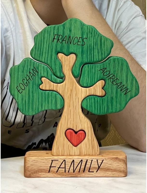 Miniatura 2 de Regalo personalizado para la familia, árbol de madera, rompecabezas familiar, texto artístico personalizado con 1-8 nombres de familia, rompecabezas