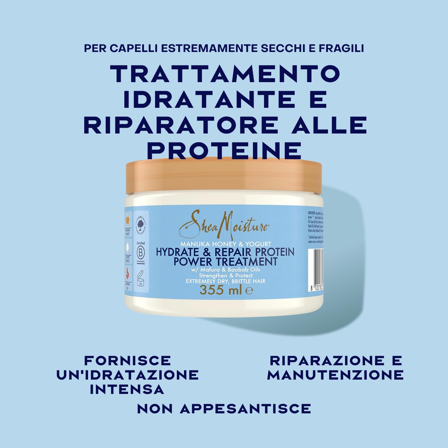 SheaMoisture Set - Miele di manuka e yogurt set per la cura dei capelli Shampoo 1x 384 ml, Balsamo 1x 384 ml, Trattamento Proteico 1x 355 ml