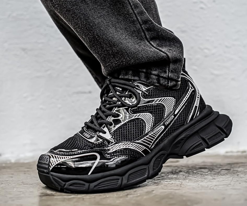 Floette Men's Silver Fashion Sneakers Dad Shoes Walking Casual Athletic Chunky Platform Sneakers3