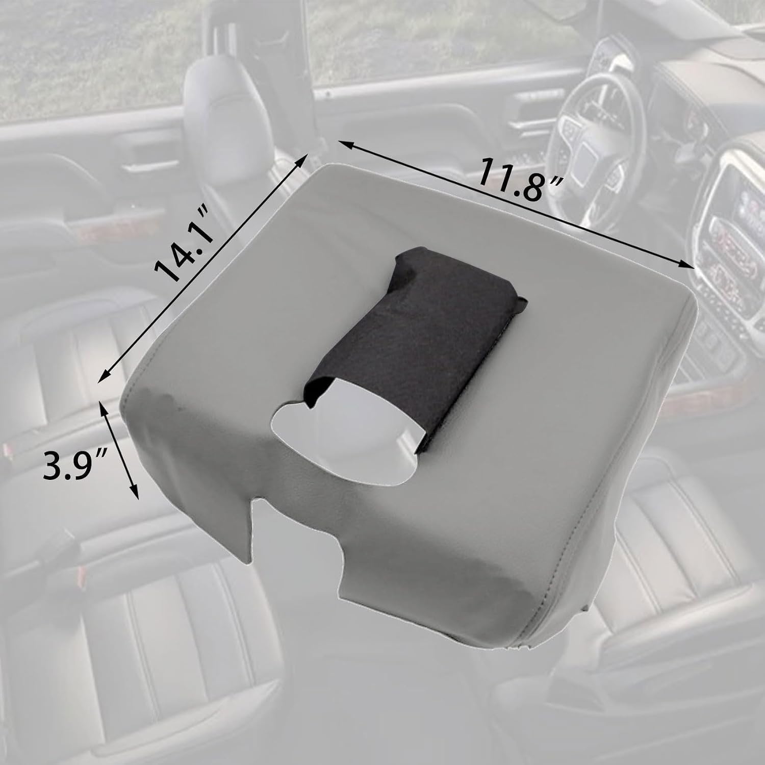 Priprilod Light Gray Leather Center Console Leather Lid Armrest Cover Compatible with Chevy Silverado GMC Sierra 2014 2015 2016 2017 2018 (only Leather Part)