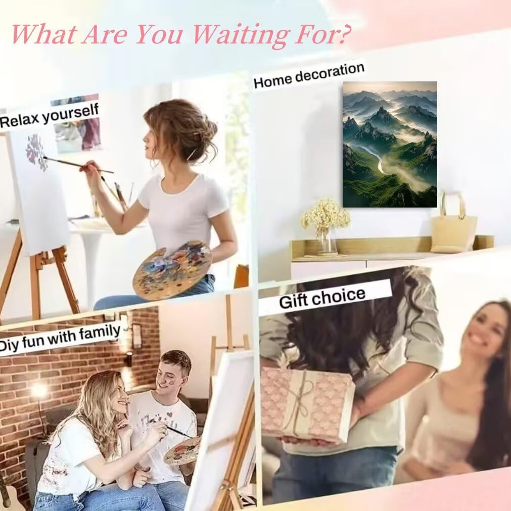 Berg Malen Nach Zahlen Erwachsene Groß XXL 90x120cm, Malen Nach Zahlen Kinder ab 8 Landschaft, DIY Paint by Numbers Geschenk Kreativ Set für Erwachsene, Mit 3 Pinsel, Acrylfarbe für Wanddeko YH1-374
