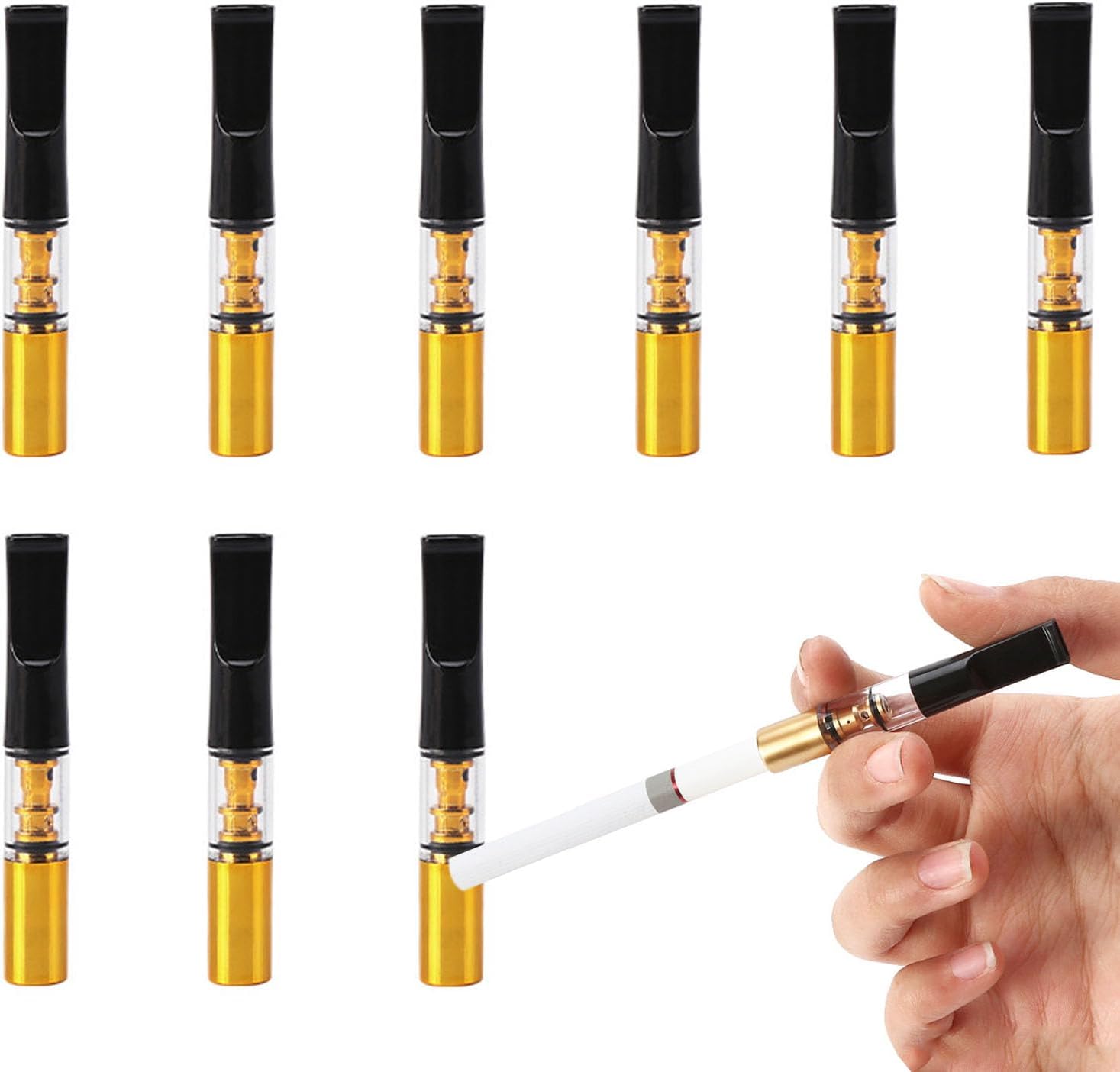 VOVCIG 10PCS Cigarette Filter Holder, Microporous Multi Filtering to Reduce Tar and Stains Reusable Suitable Filters for Regular and King Size Cigarettes