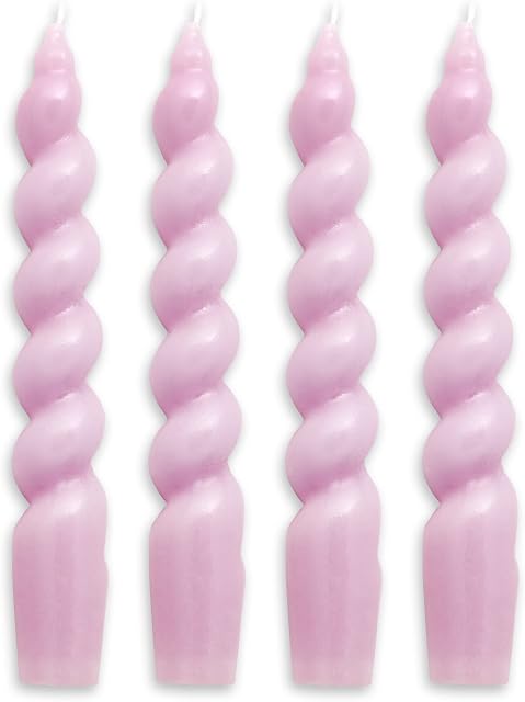 Tapered Candles - Dinner Candles Set of 4 - Spiral Gloss Candles - Perfect for Dinner Parties and Table dressings - Candles Set of 4 - 20cm Length x 2.5cm Diameter (Lilac)