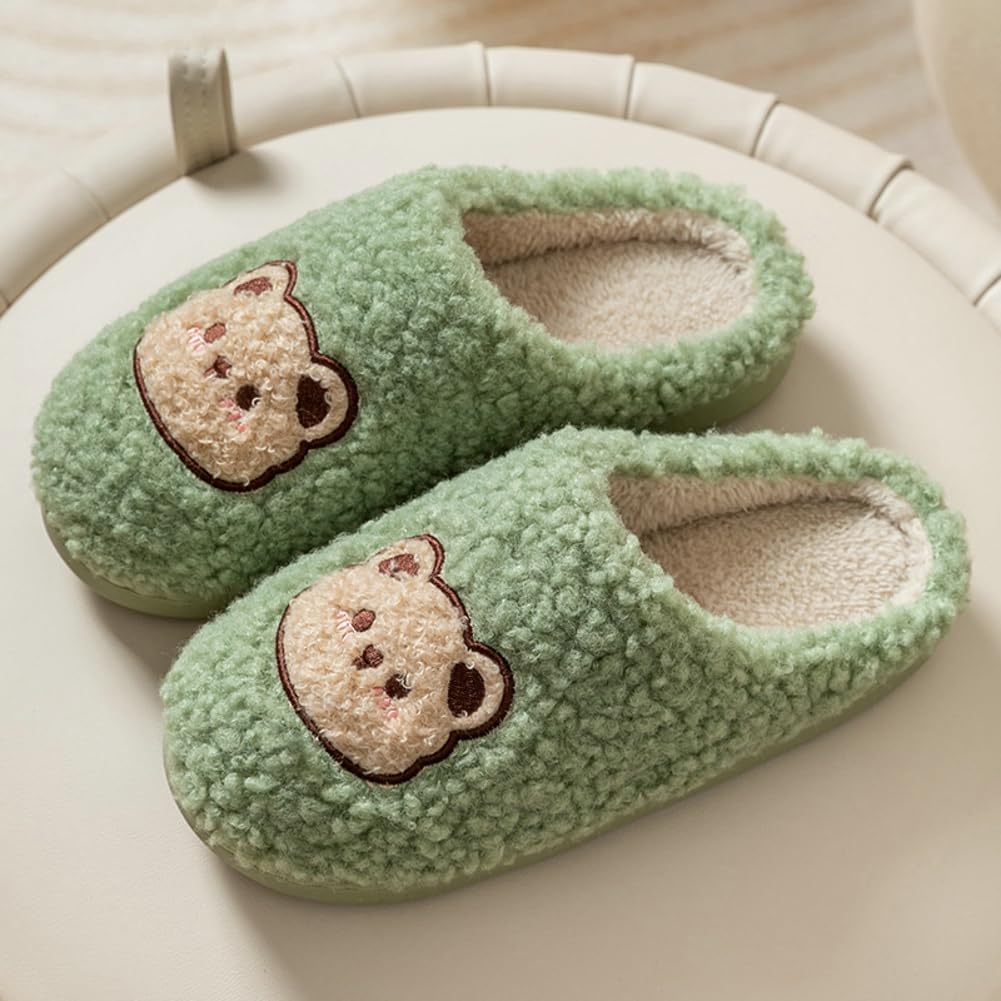 Cute Cozy Cartoon Bear Cotton Slippers, Home Indoor Outdoor Warm Non-Slip Sandals Soft Bottom Plush Slides for Women Men