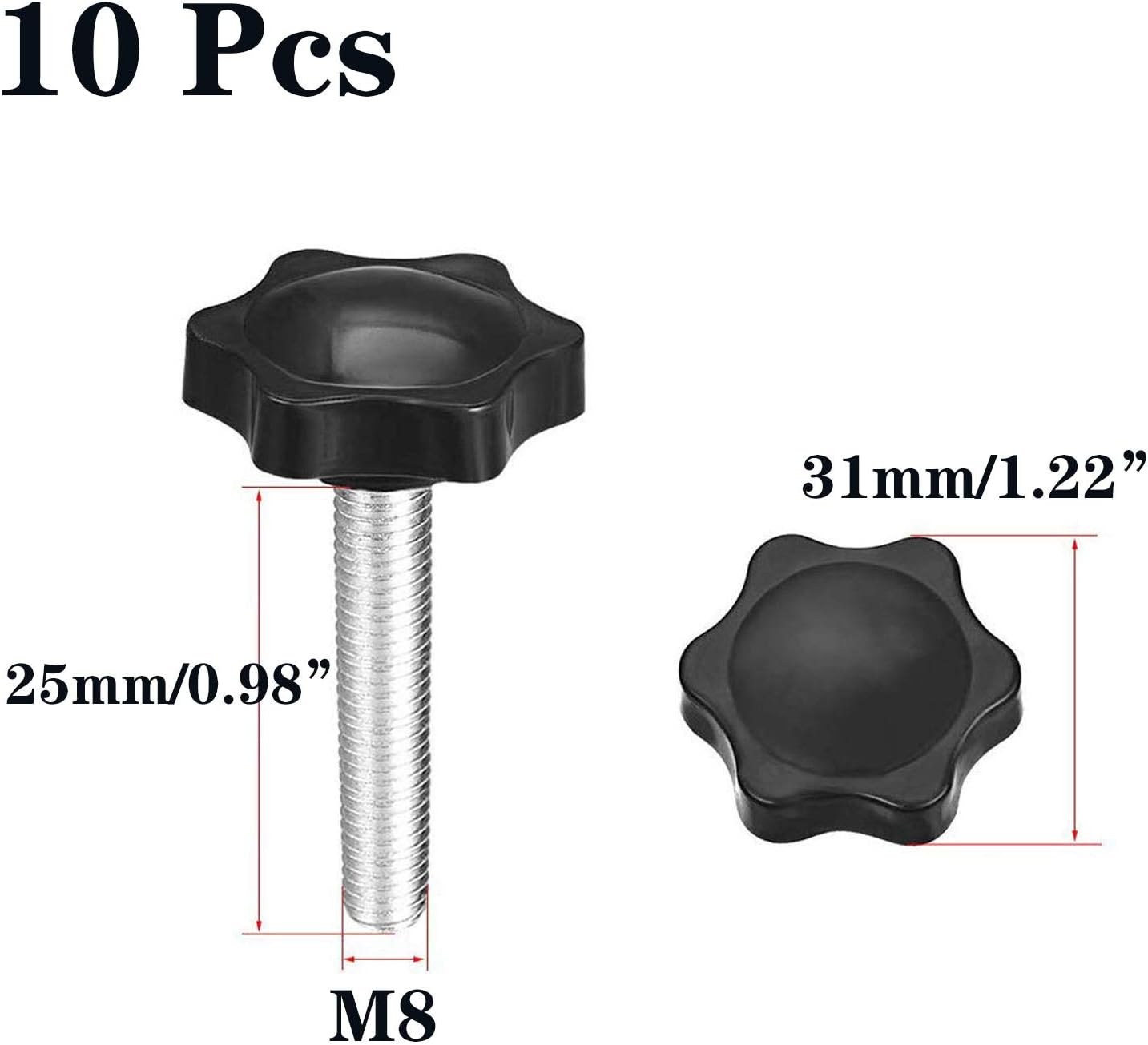 SDY 10 Pcs Clamping Screw Knob,Plastic Hex Clamping Hand Knob Gripandles Screw Knobs Quick Removal Handgrips Star Knob Male Thread（M8-1.25x25mm）