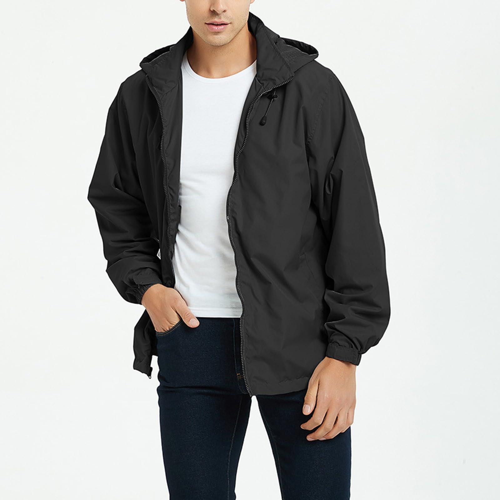 Chubasquero para hombre, ligero, impermeable, plegable, con capucha, chaqueta funcional para exteriores, cortavientos, cortavientos, chaqueta ligera, camping, correr, senderismo, ciclismo