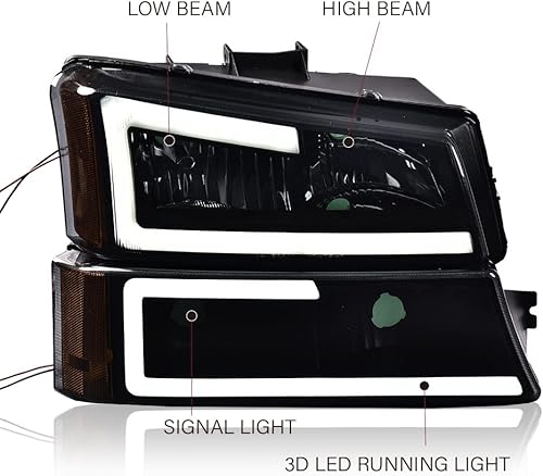 Miniatura 4 de G-PLUS Faros delanteros LED DRL, compatible con Chevy Silverado 1500 2500 3500 y HD 2003-2006Fit Chevy Avalanche 2003-2006 faros delanteros, lente