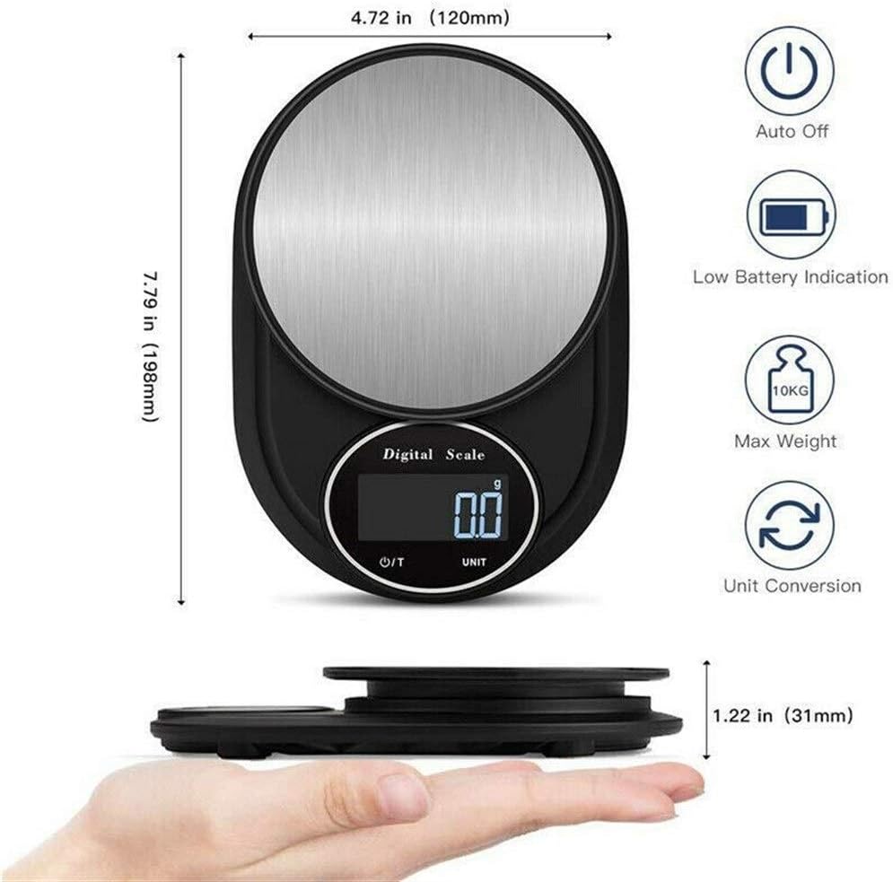 5kg Kitchen Food Weighing Scales Black Digital LCD Electronic Scale 0.1g/1g Household Kitchen Scale Electronic Food Scales Accurate Measurement Scales