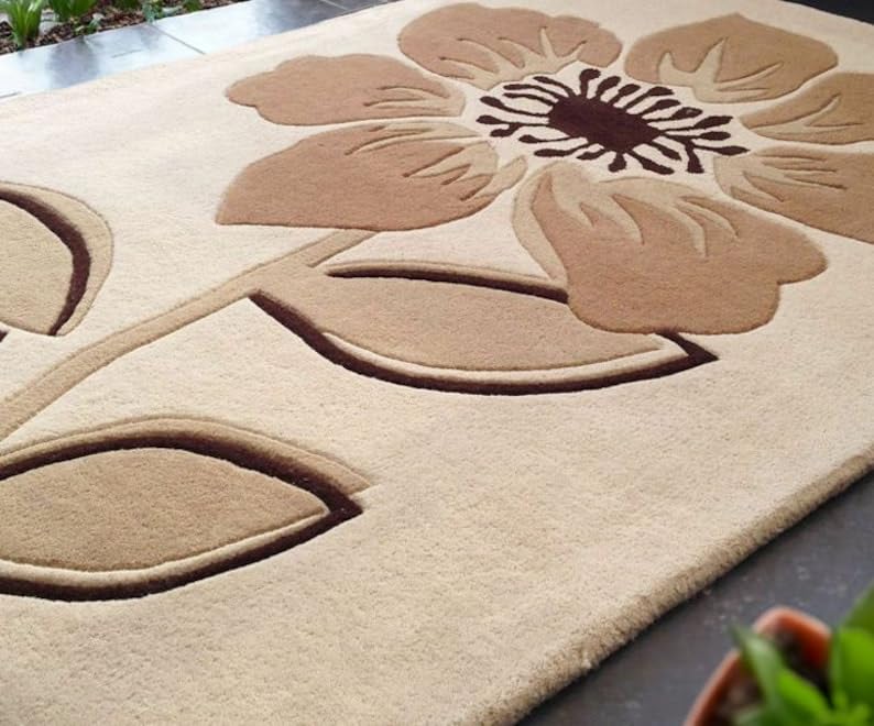 Modern Hand Tufted Rug Handmade 100% Woolen Rug Flower Area Rug Bedroom Living Room (7x11 ft)