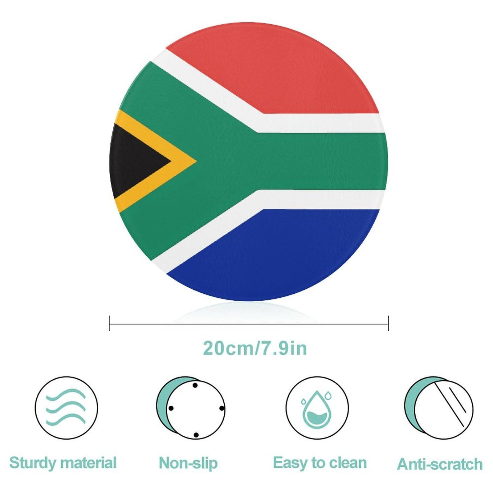 Tabla de cortar redonda con la bandera de Sudáfrica, fácil de limpiar, tablas de cortar para cocina, tamaño grande 7.9, tablas de cortar esenciales de cocina, convenientes para carne y verduras