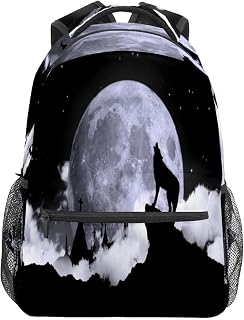 Mochila escolar para meninos e meninas lobo uivando lua cheia floresta noite estudante bolsa de ombro livro menino menina leve durável médio ensino universitário bolsa de viagem caminhada acampamento mochila, Multicolorido, One Size, Clássico