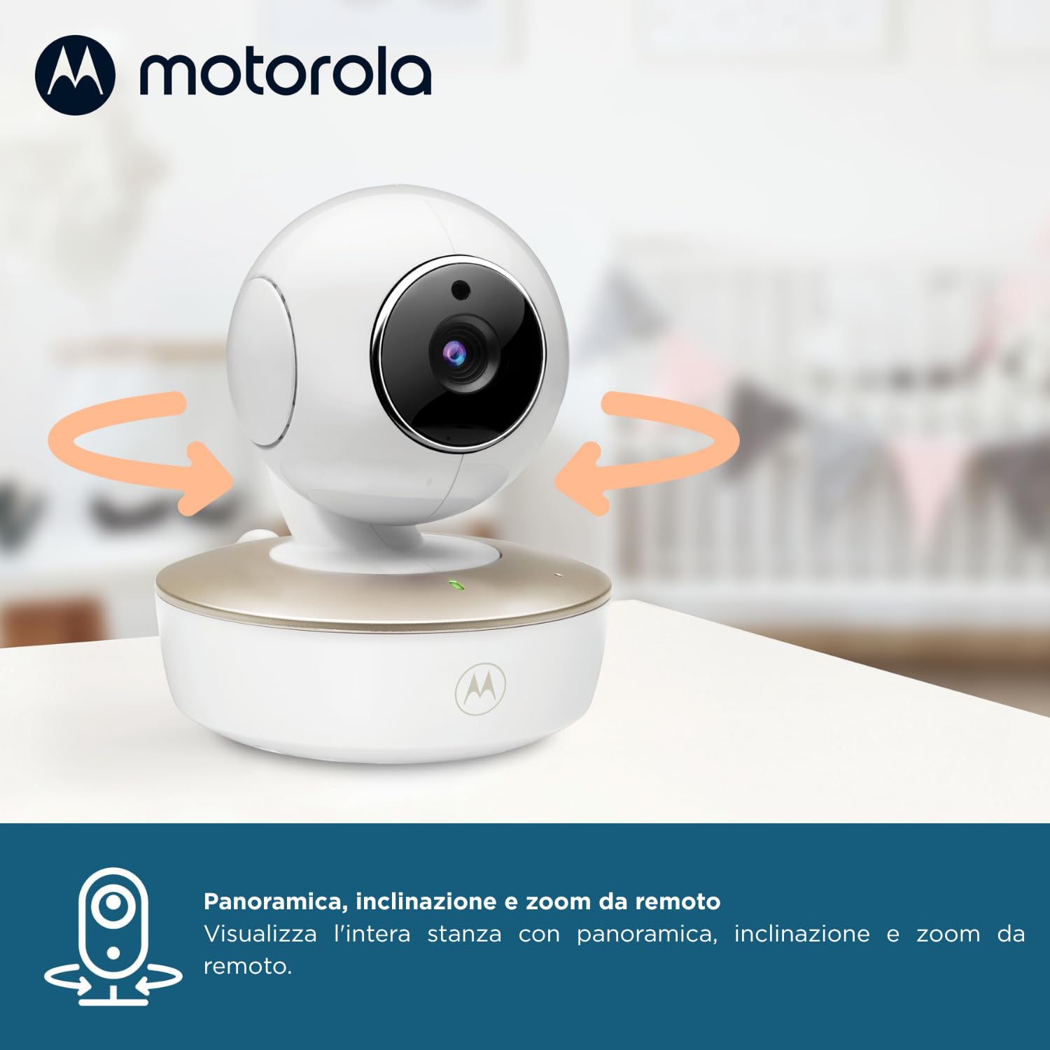 Motorola Nursery VM50G Videocamera Baby Monitor, Display 5 pollici, Ninnananna, Comunicazione Bidirezionale, Microfono Alta Sensibilità, Inclinazione e Zoom Digitale, Visione Notturna, Bianco o Oro