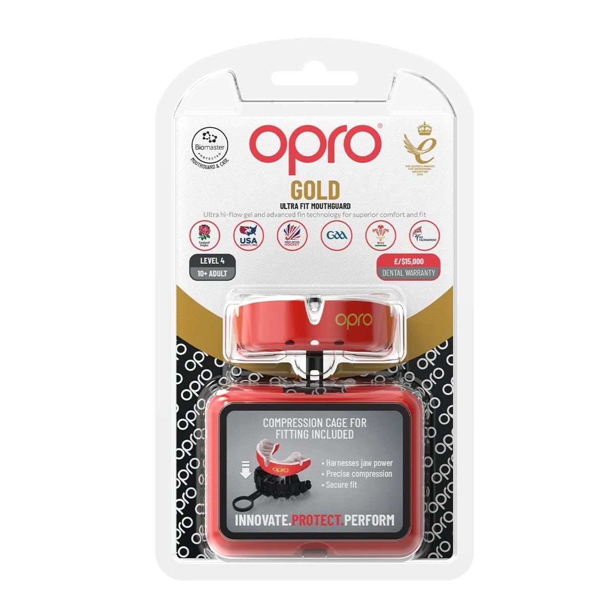 OPRO Paradenti Livello Oro – Aderenza Ottimale – Paradenti per Boxe, MMA, Rugby, Hockey – Protezione Dentale per Adulti e Bambini – Facile da Modellare – Con Garanzia Dentale