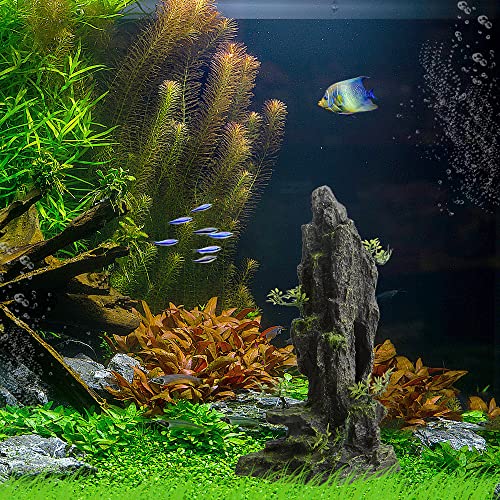 Fish Tank Decorations, 14.4'' Tall Mountain View Stone Aquarium Ornament, Artificial Mountain Hill View Stone Rock Cave Fish Hiding Cave for Betta Amano Shrimp Cichlid to Play,Hide and Rest - A