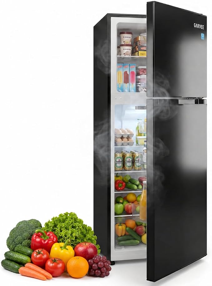 Garvee 10.4 Cu. Ft. Top Freezer Refrigerator, Adjustable Thermostat, Black