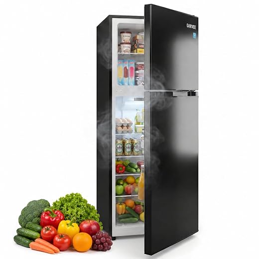 Garvee 10.4 Cu. Ft. Top Freezer Refrigerator, Adjustable Thermostat, Black | 2 Door Apartment Size Fridge with Freezer, Quiet Cooling for Kitchen, Office