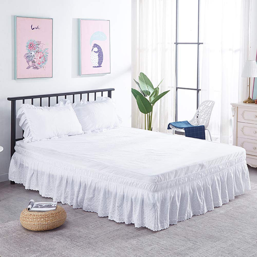 Surwin Falda De Cama Con Volantes, Elástico Embroider Cubre