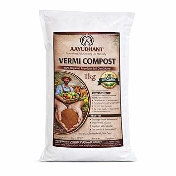 Vermicompost Manure, 100% Organic Fertilizer Premium Soil Conditioner, for Plants, Garden, Terrace Gardening| AAYUDHANT |Rich in Nutrients, Boosts Plant Growth, 1kg