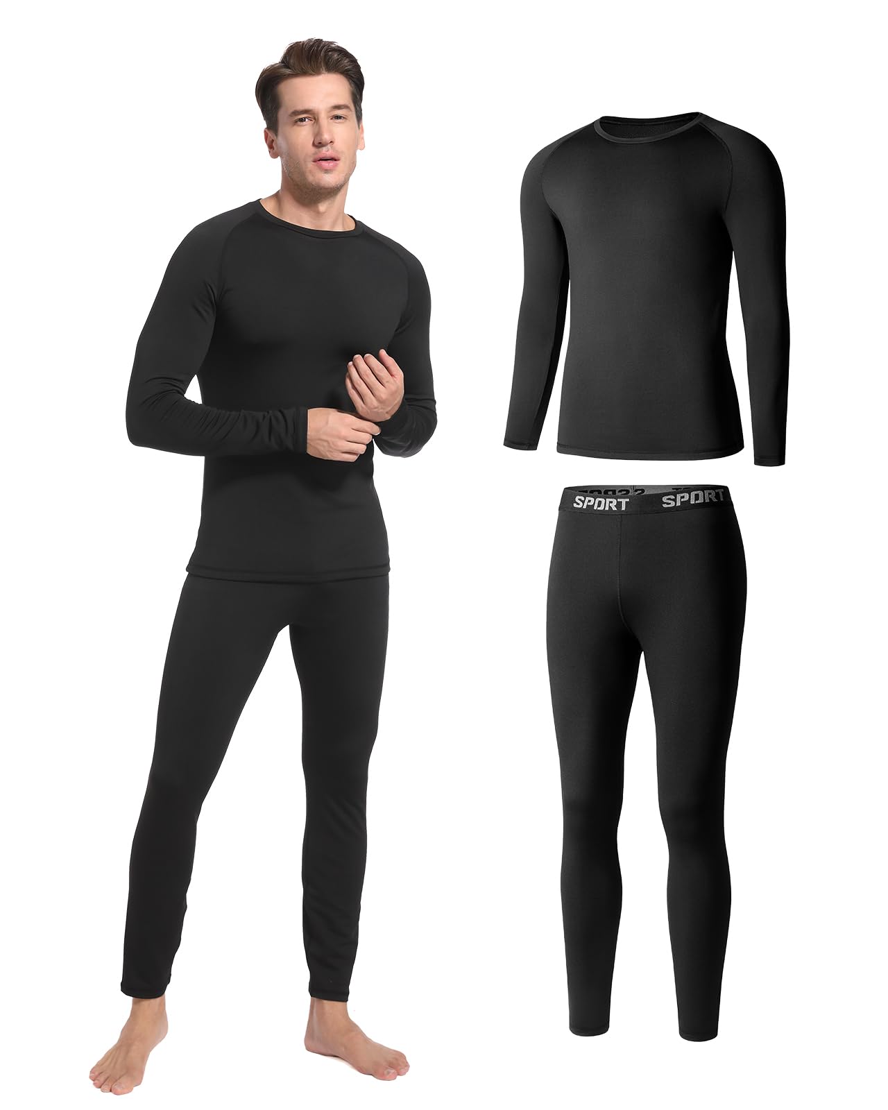 Intimo Termico Uomo, Tuta Termica Invernale Maglia Manica Lunga e Pantaloni | Completo caldo e traspirante Funzionale Set, ideale come primo strato per sci, ciclismo, corsa e training