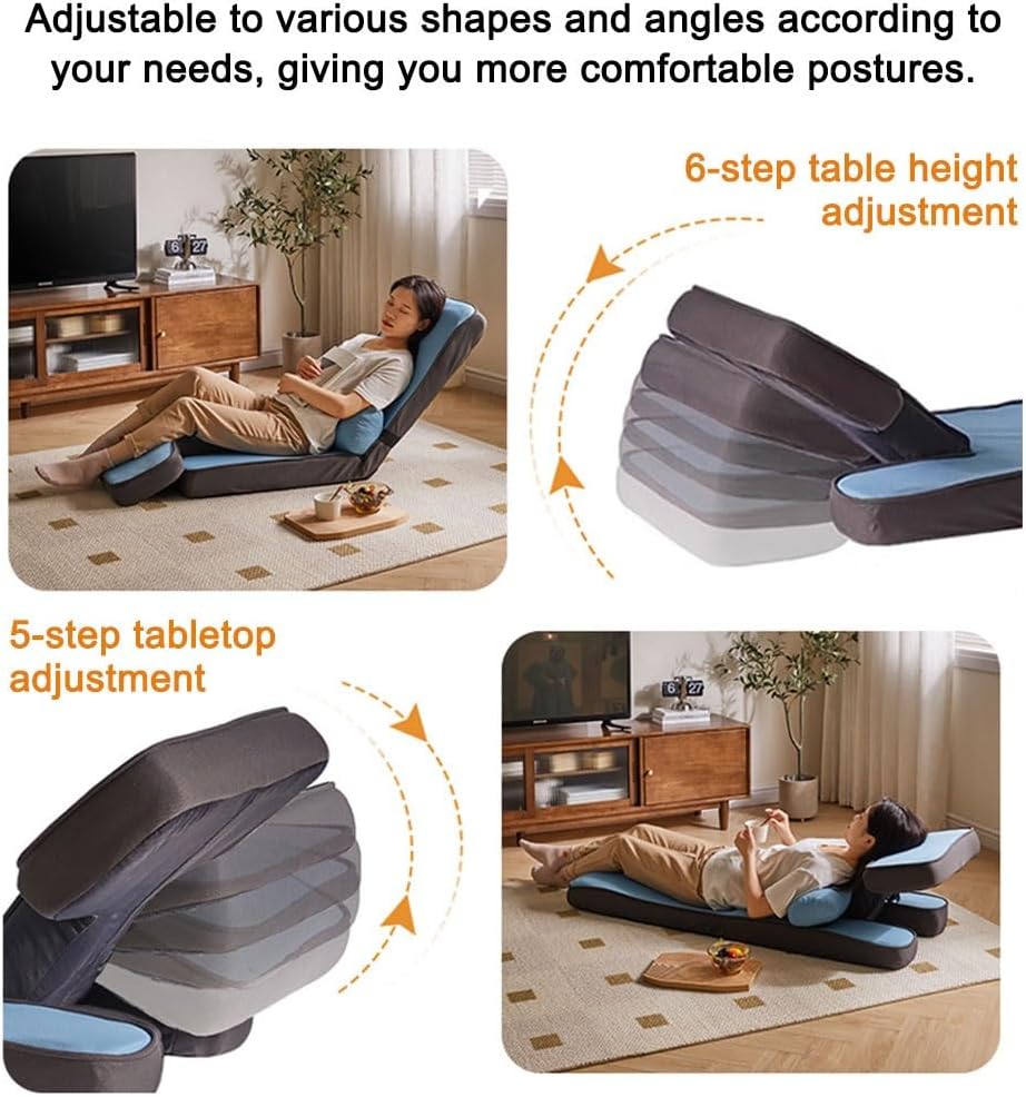 Adjustable Folding Lazy Sofa Bed with Pillow,Floor Chair Portable Padded Seat Lounge Couch with Adiustable Tabletop,Sleeper Recliner for Meditation,Gaming Reading(Green)