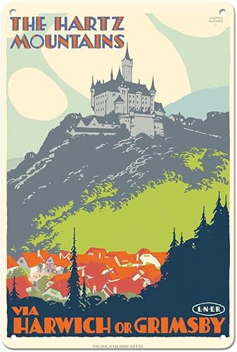 Austin Cooper c.1930s - Cartel vintage de viaje en ferrocarril de alta calidad, Alemania, via Harwich or Grimsby Railway (LNER) - Cartel de arte de
