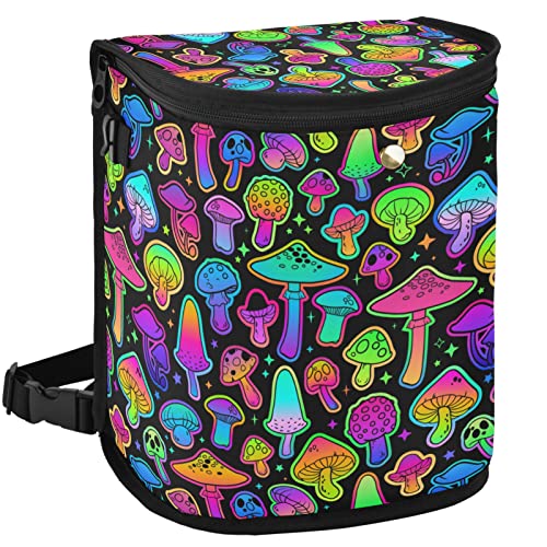 Image of Colorful Mushrooms Rainbow Star Car Trash Can Car Garbage Bag with Lid Hanging Waterproof Leak Proof Vehicle Storage Bin