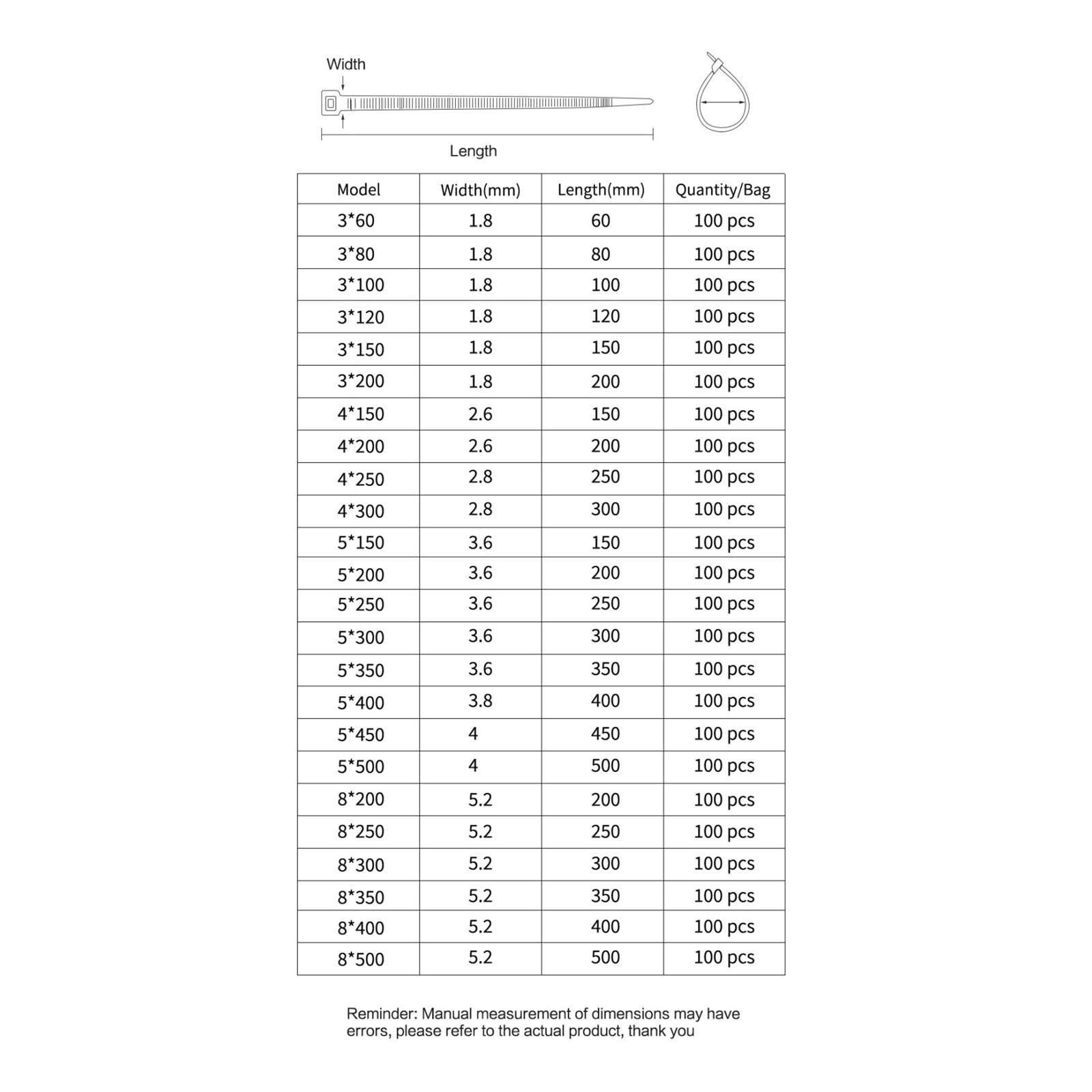 100 fascette fermacavi autobloccanti in plastica industriale (5 x 500)
