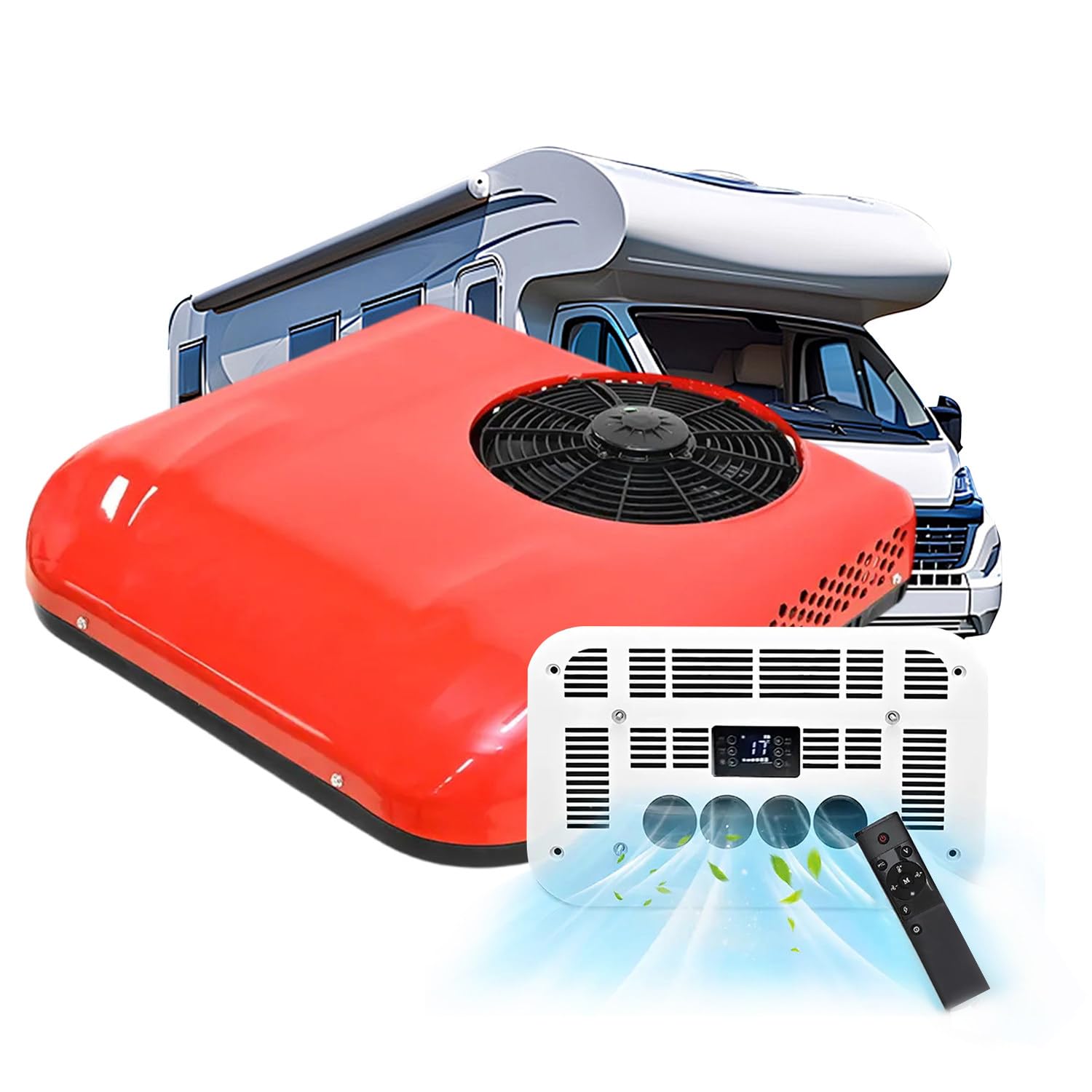 Klimatyzator dachowy 24 V 12 V DC do kamperów, ciężarówek i kamperów – moc chłodzenia 2200 W, wskaźnik temperatury, wydajny przepływ powietrza w pojazdach budowlanych