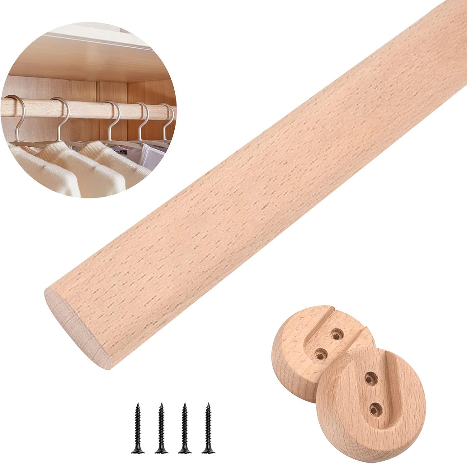 Sponsored Ad – KASTWAVE Wardrobe Rod, Natural Beech Wood Heavy Duty Closet Rod with 2 Bracket Support And Screws, Easy To Install, for All Kinds of Wooden Wardrobes (40 cm/15.7 inches)