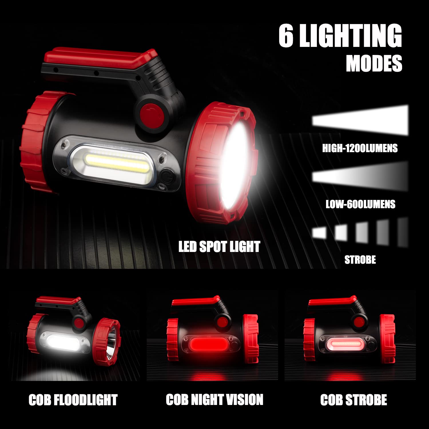 Anhay Linterna LED recargable para camping, linterna regulable con gancho, foco impermeable para emergencias de huracanes, al aire libre, senderismo y hogar, cable USB incluido