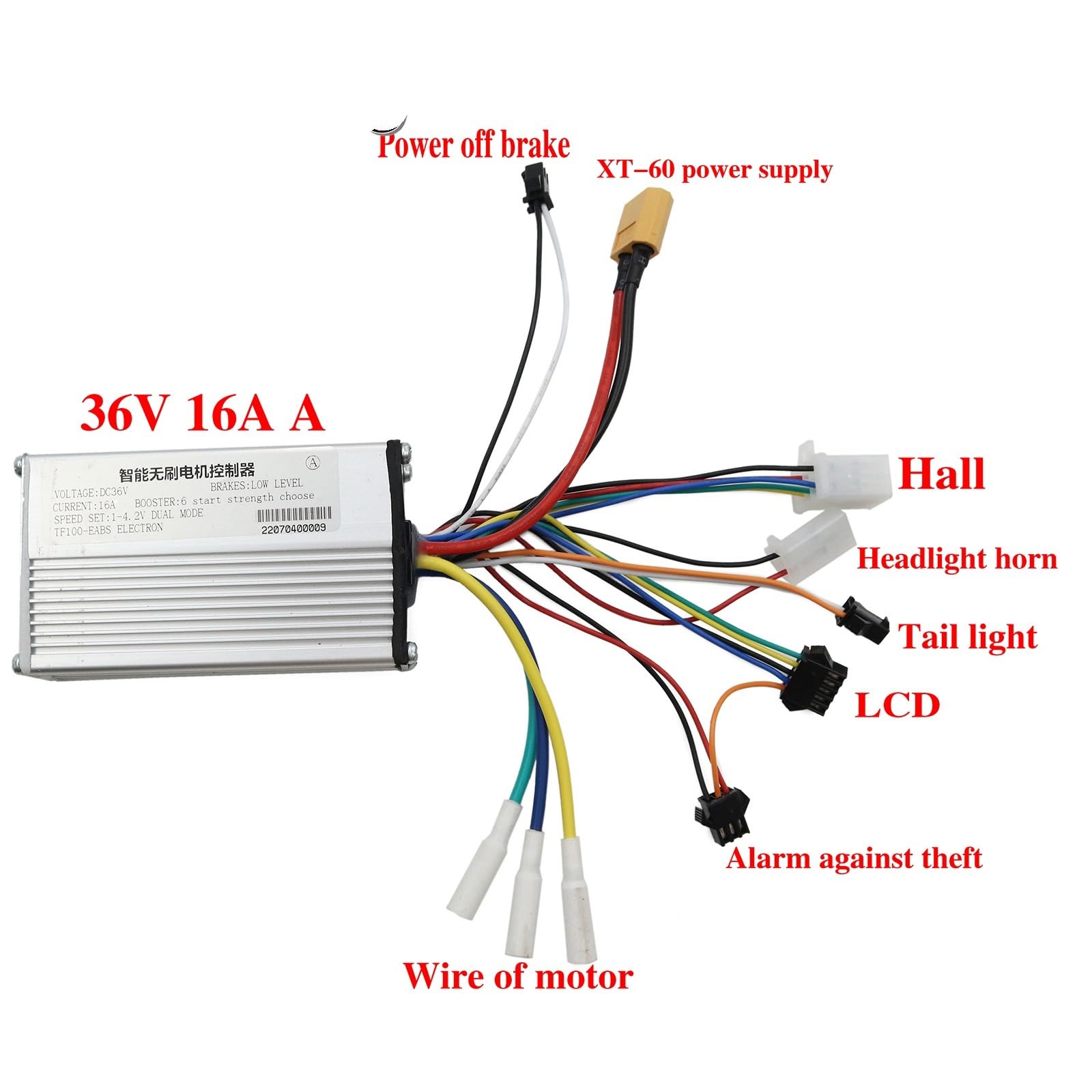 Centralina Monopattino Elettrico Controller motore brushless 36V 48V 500W 800W TF-100 Display LCD misuratore scooter elettrico modifica bici Centralina Bici Elettrica ( Color : TF-100 36V 16A A set )