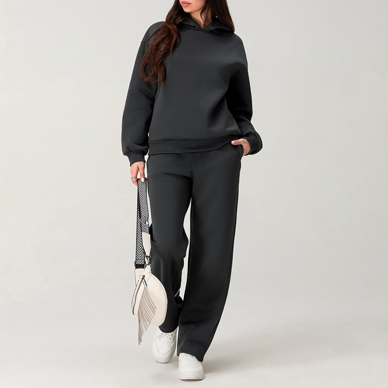 Women 2 Piece Outfits Bow Print Long Sleeve Oversized Sweatshirt Hoodies Baggy Wide Leg Sweatpants Fall Sweatsuits