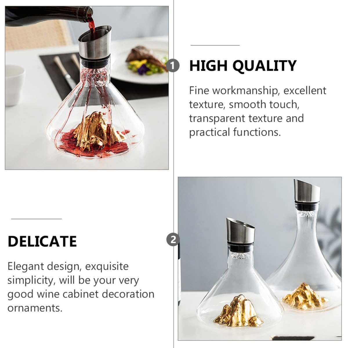 Decantador de Cristal Dorado de 1500ml Diseño Elegante para Aireación y Decantación Rápida de Vino en Cenas y Eventos