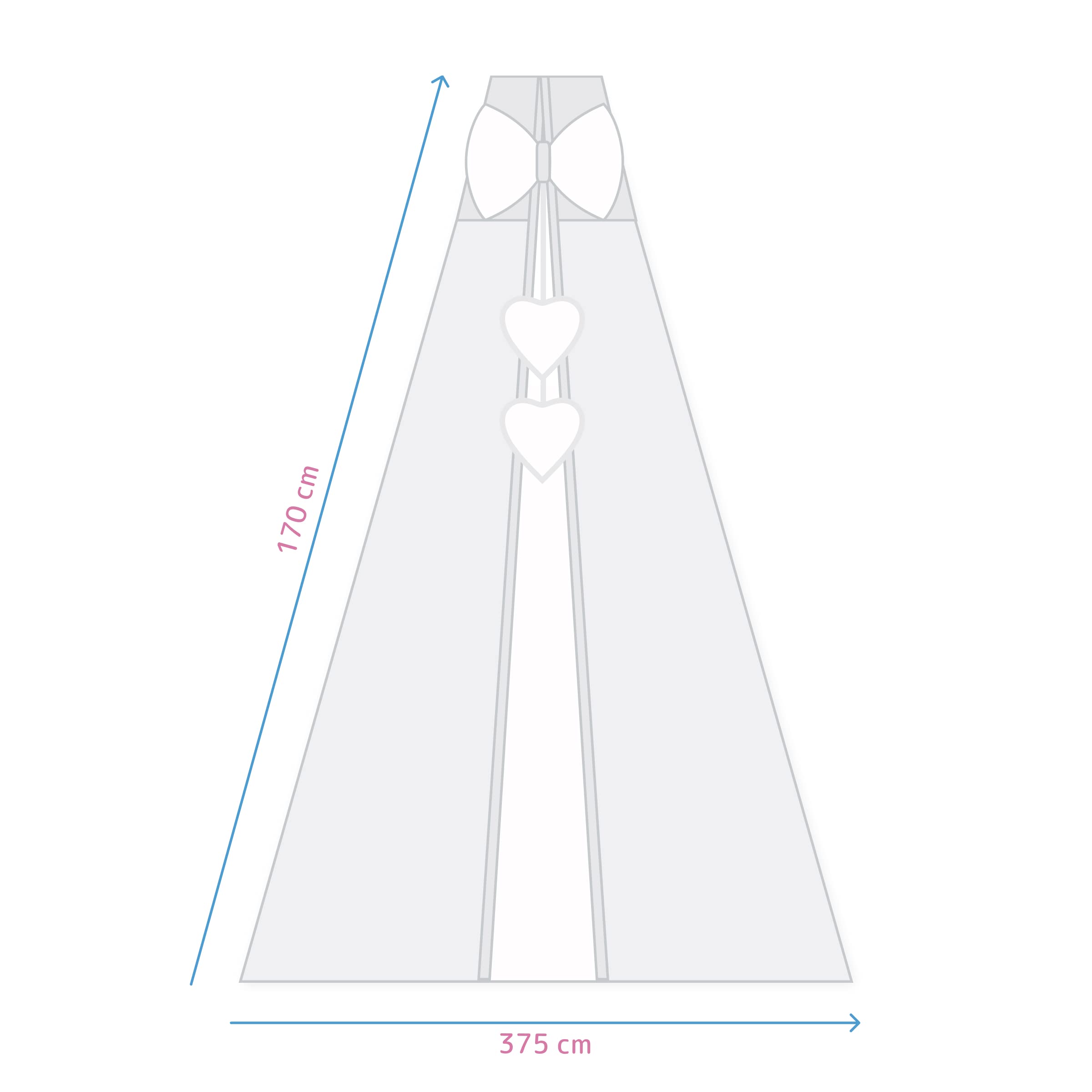 Baby Crown Canopy/Drape/Mosquito Net Large 485 cm Only for Cot or Cot Bed - Hearts (Grey), 375x170 cm - Image 4