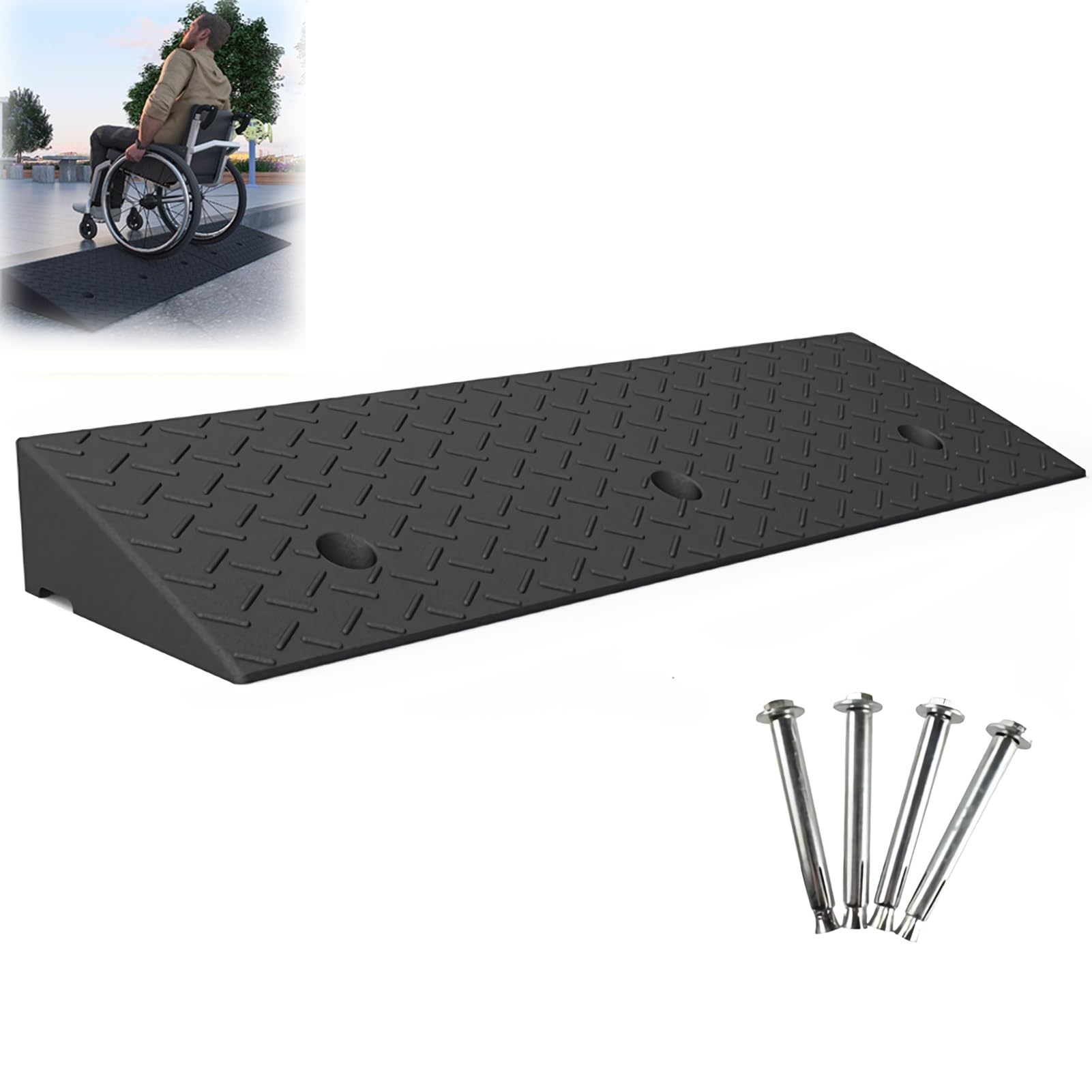 Rampe in Gomma per Marciapiedi,Rampe di Soglia Resistenti,Altezza 10 11 12 13 14 15 cm, per Vialetti d'accesso, Scooter per Disabili/Porte/Gradini(Height 12cm (4.7 inch))